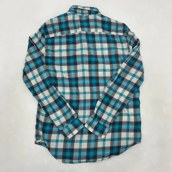 American Eagle Mens M Button Up Flannel Shirt Purple Blue Plaid Seriously Soft - Picture 7 of 10